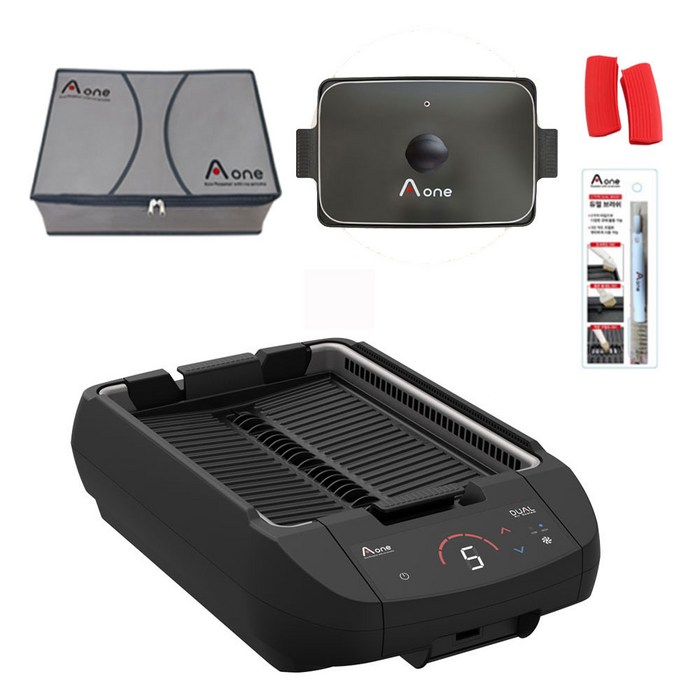 에이원그릴 프리미엄 국내생산 연기없는 듀얼그릴 멀티팬 세트, AOGK200블랙