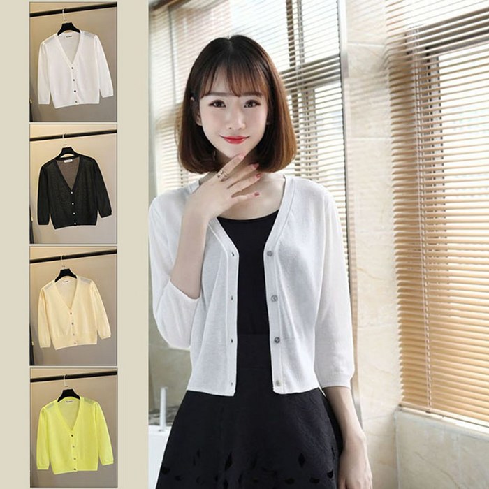 아이레노 숏 미니 가디건 7부소매 여름 니트웨어