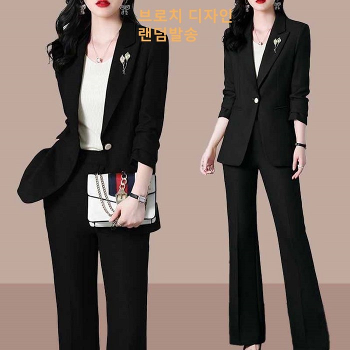 AOKADA 여성 슬림 자켓 세미 와이드 팬츠 투피스 정장 상하의 세트 오피스룩 하객룩