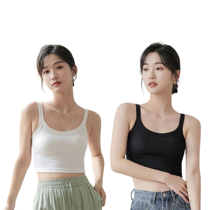 2장세트 크롭 캡 내장 나시 브라 일체형 2장세트 크롭 캡 내장 나시 브라 일체형