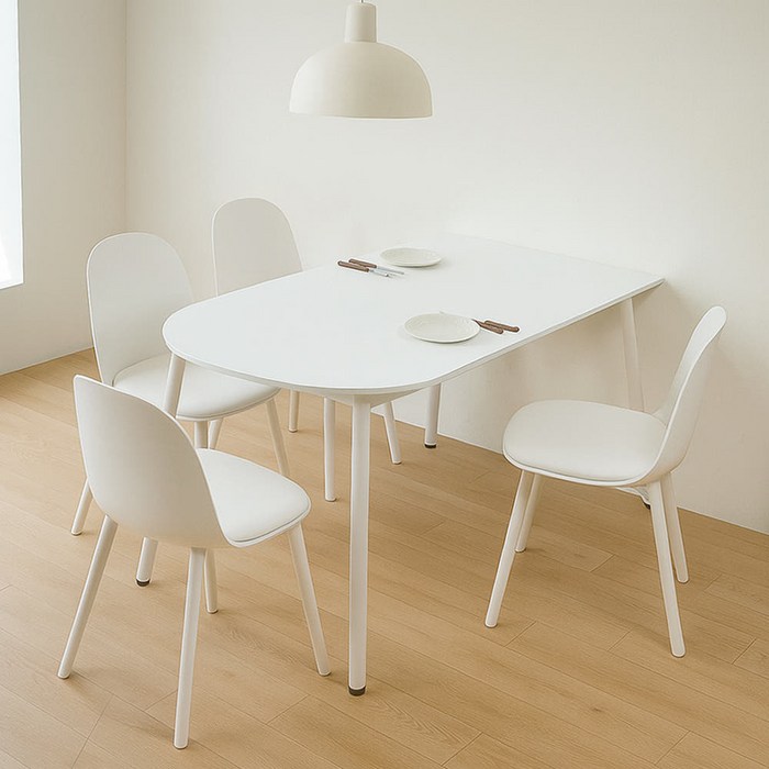 플랫 화이트 반원 카페 테이블 다이닝 원룸 반타원형 식탁, 2인용, 화이트반타원