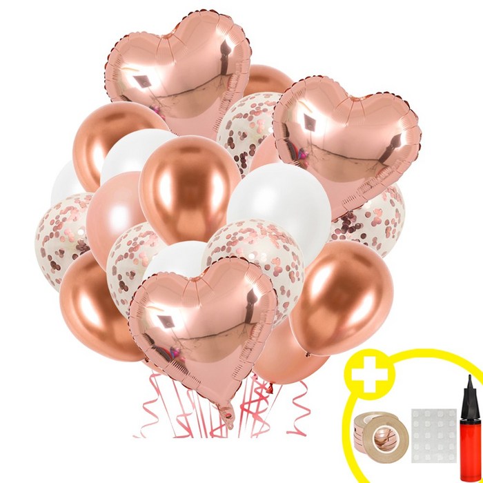 하트스타 파티 은박풍선 크롬메탈 혼합풍선 발표회 인생샷 포토존 연출템 15옵션 파티용품세트 에브리띵스마일 1168, 1세트, 하트 로즈골드