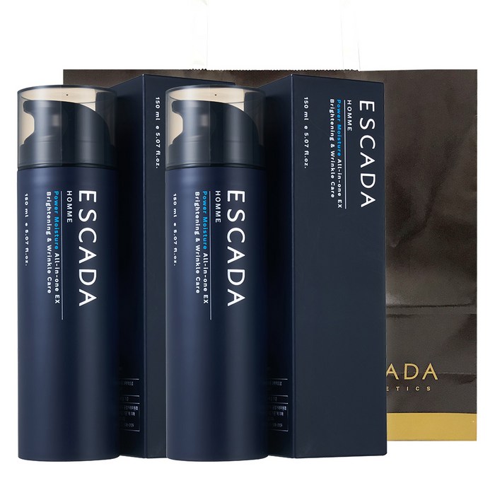 에스까다 옴므 파워 모이스춰 올인원 Ex 150ml 쇼핑백증정 남성 미백주름스킨로션에센스 올인원 화장품 대용량, 150ml, 2개