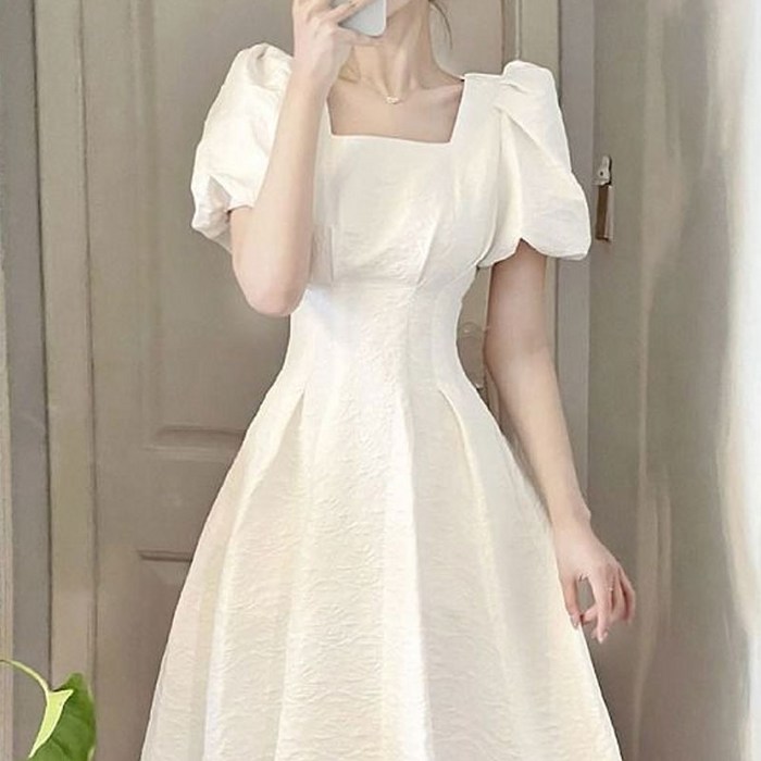 조이 여성 퍼프 소매 스퀘어넥 여름 반팔 원피스 조이 여성 퍼프 소매 스퀘어넥 여름 반팔 원피스