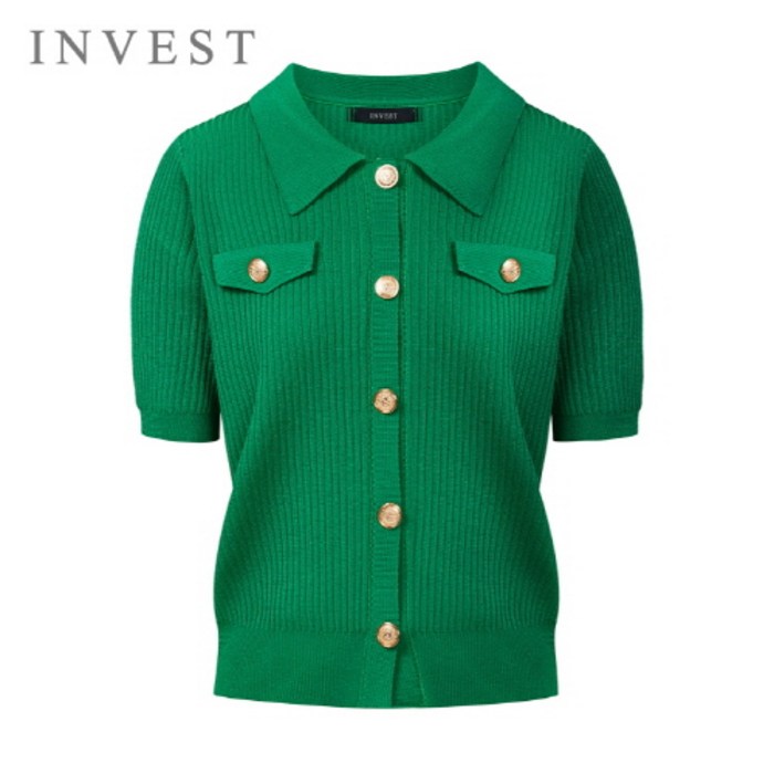 골드 버튼 골지 카라 니트INI5M3KT2031