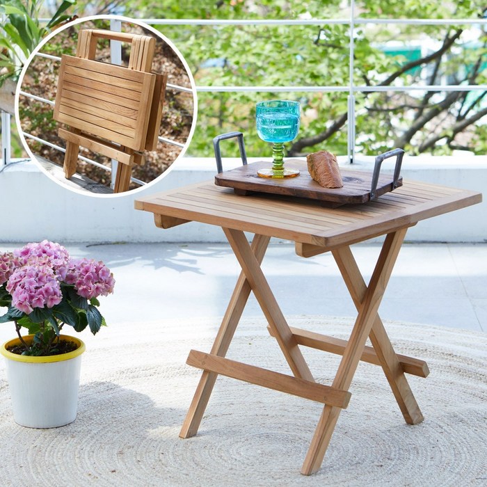 리비니아 야외 캠핑 가구 티크 이젤 원목 접이식 600 테이블, 내츄럴