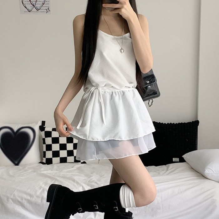 여리여리3col 포포 여리핏 셔링 레이어드 나시 원피스