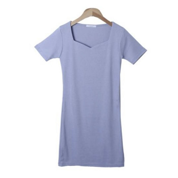 시크블랙 로제리 하트넥 무지 반팔 미니 원피스 cpops9122k35