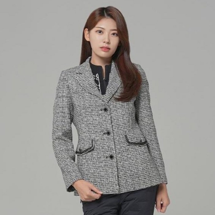 크로커다일 레이디 여성용 모던 시크 모노톤 트위드 자켓 CLCWJK302