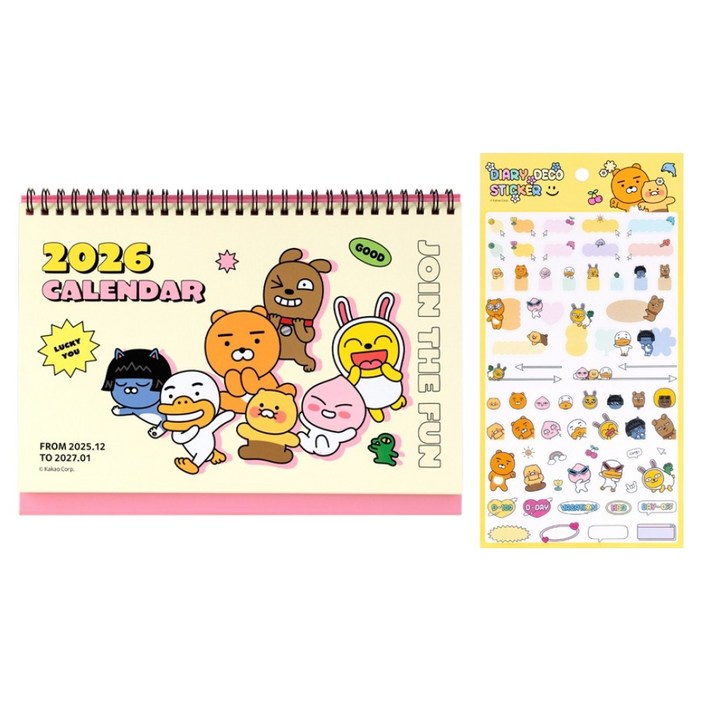 카카오프렌즈 2026 베이직 탁상 캘린더  데코 스티커 세트, 아이보리달력, 1세트