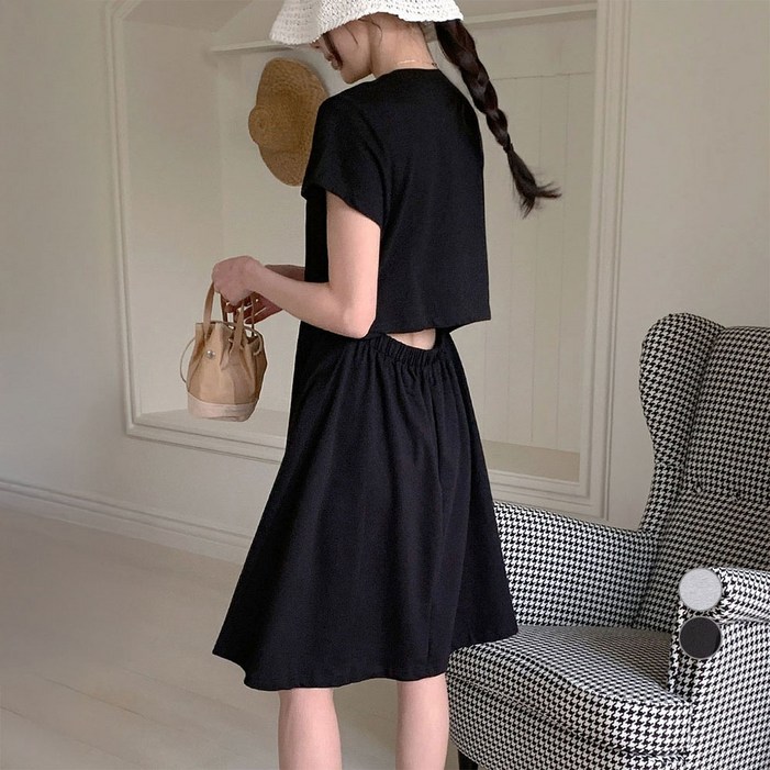 아피나르 여성용 오픈 백 플레어 미니 원피스