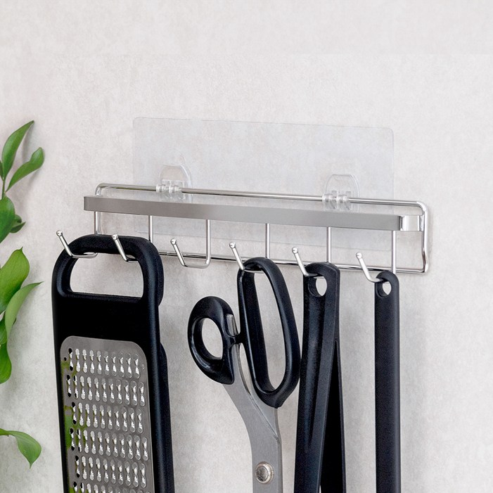 스파이더락 무타공 스마트접착 조리도구걸이 6구