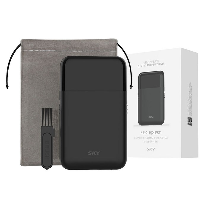 SKY 케어 미니 C타입 충전식 여행용 슬림형 전기면도기 휴대용 파우치 세트, SKYCAES11, 시크릿 블랙