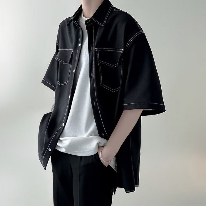 스타빈 남성용 스티치 투포켓 반팔 셔츠