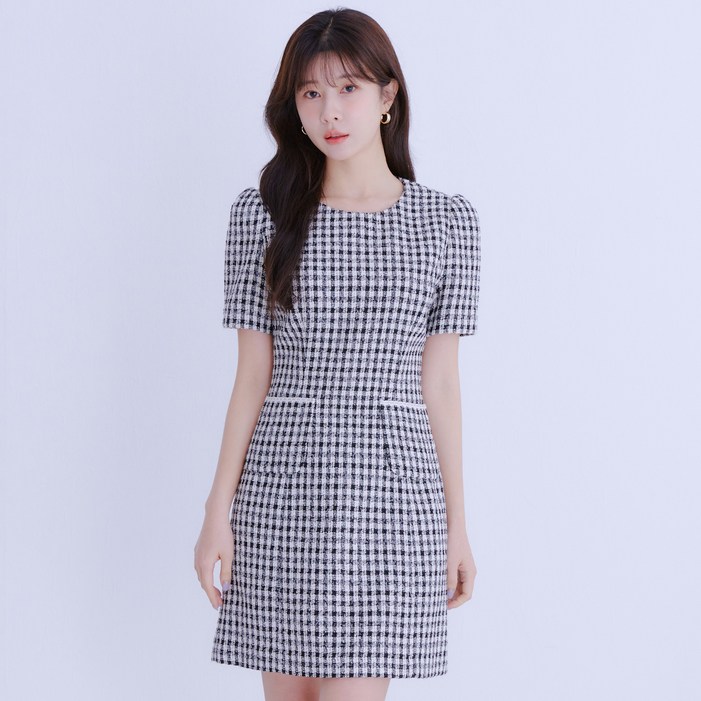 로엠 반팔 트위드 미니원피스