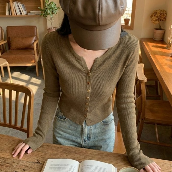 소니오 여성용 슬림 메탈버튼 봄 가디건