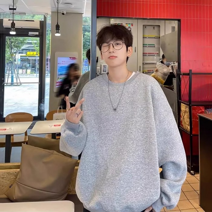 스타빈 남성용 오버핏 카툰라운드 맨투맨