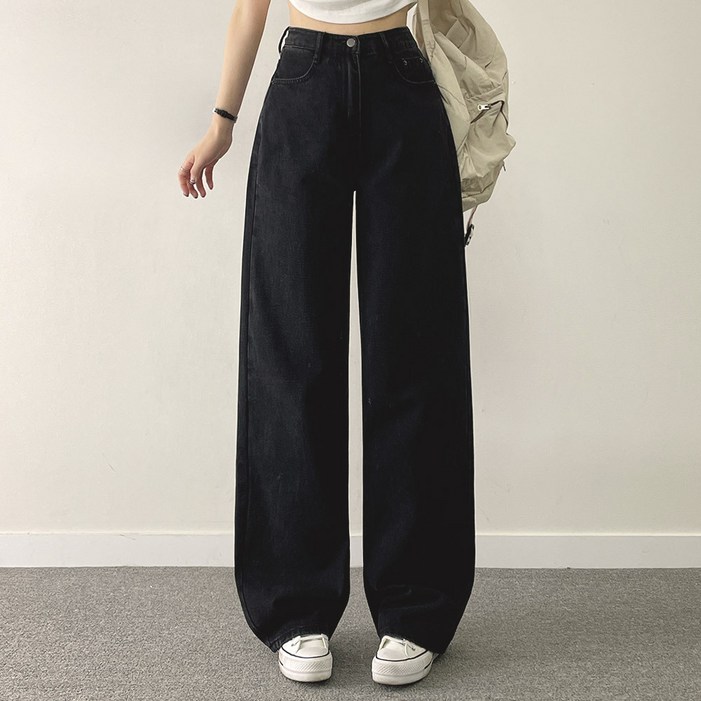 여성용 컴포터블 일자 와이드 데님 팬츠 기본