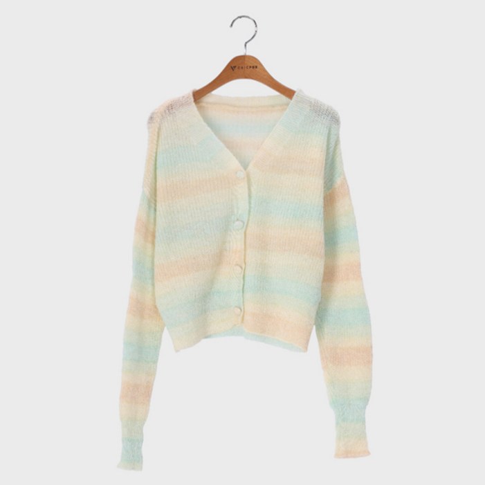 여성용 파스텔 믹스 니트 가디건
