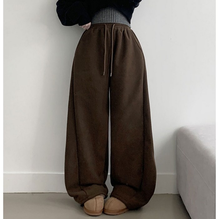 부기샵 퍼른 골덴 와이드핏 사이드 폴링 핀턱 롱 밴딩팬츠