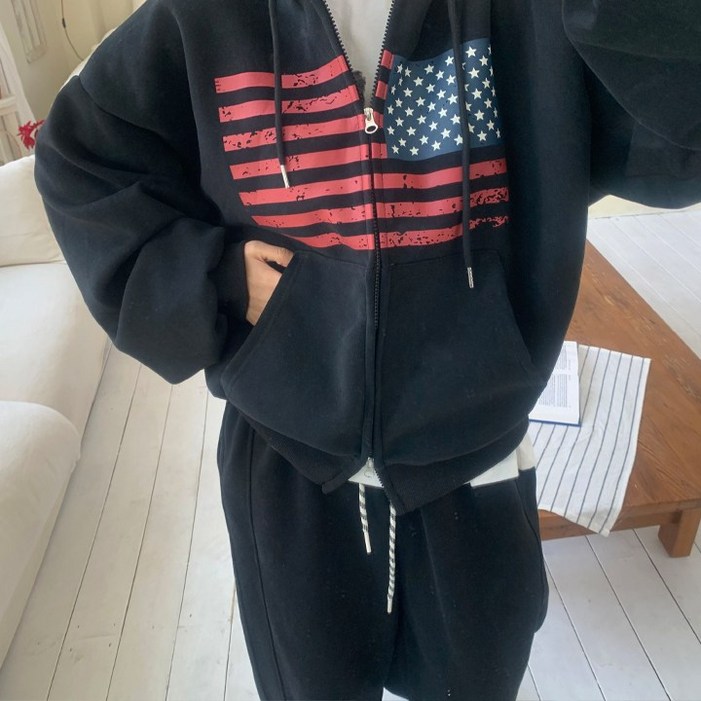 애플망고옷장 오버핏 투웨이 성조기 후드집업 박시핏 캐주얼 간절기아우터