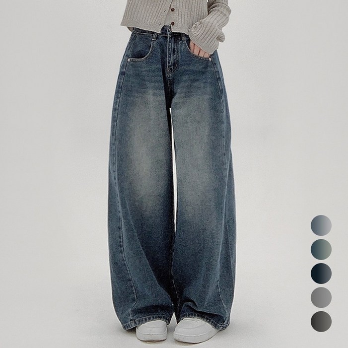 코모도 여성 와이드 청바지 절개 라인 롱 데님 팬츠 ( 2단기장 )