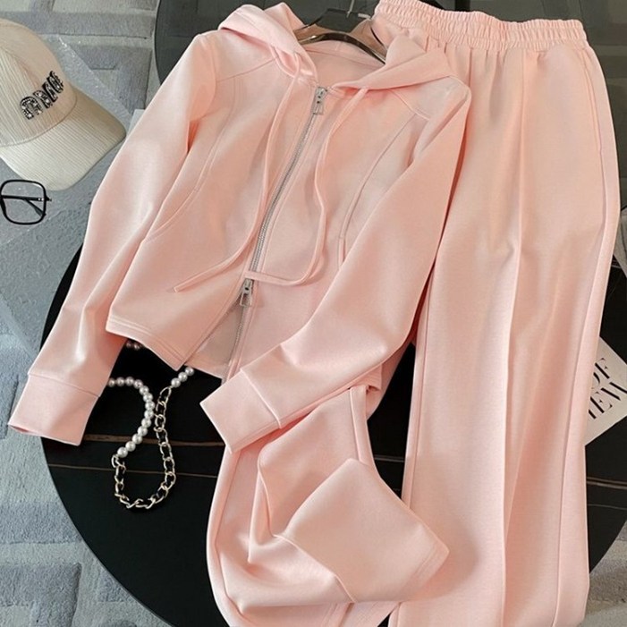 AOKADA 여성 후드티 트레이닝 와이드 팬츠 투피스 가을 츄리닝 상하의 세트