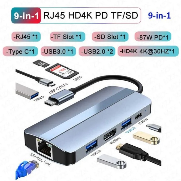 MZX 도킹 스테이션 USB 허브 분배기, C타입 3 0 3.0 어댑터, 4K HDMI 호환 VGA 멀티 허브 집중기, SD PD 10