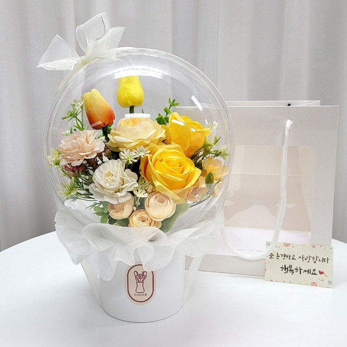 수비니샵 옐로우믹스 아크릴꽃풍선 터지지않는 레터링풍선 칠순 환갑 졸업식 꽃다발 쇼핑백증정, 1개, 혼합색상