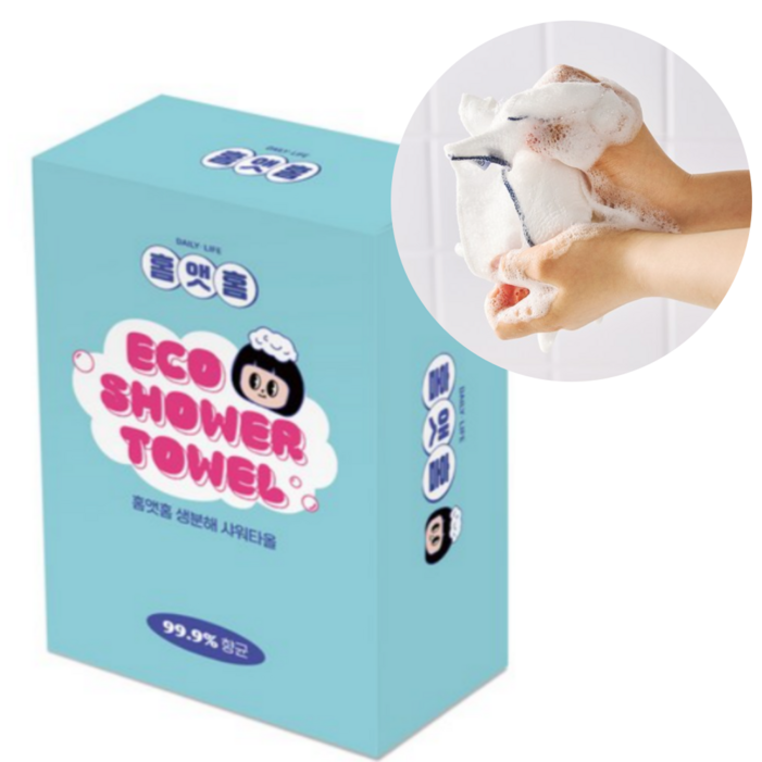 홈앳홈 시원하샤 부드러운 소프트 저자극 생분해 샤워타월, 화이트, 1개입, 4개