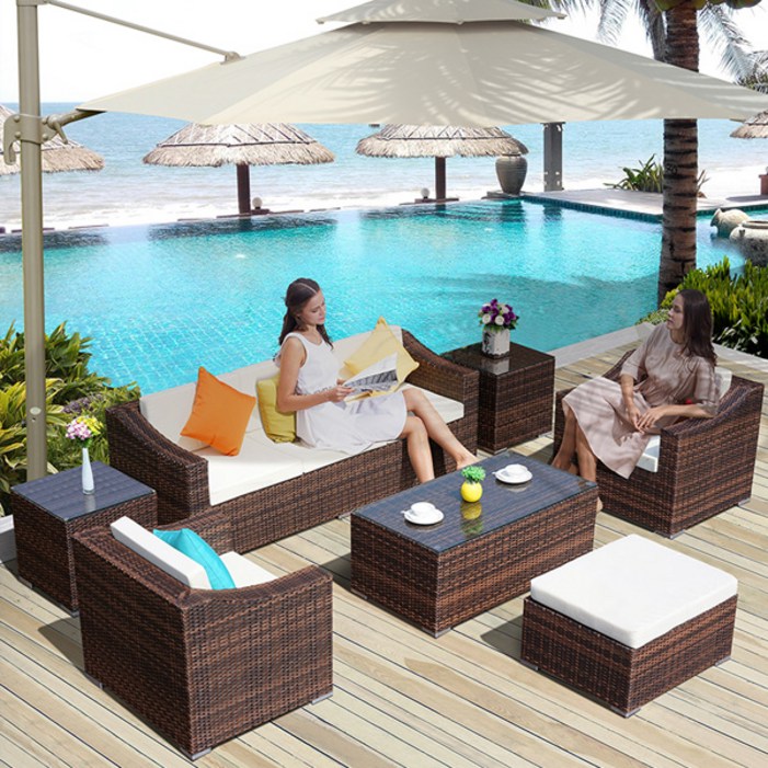 RR11087 라탄 소파 테이블세트야외 의자세트, 블랙