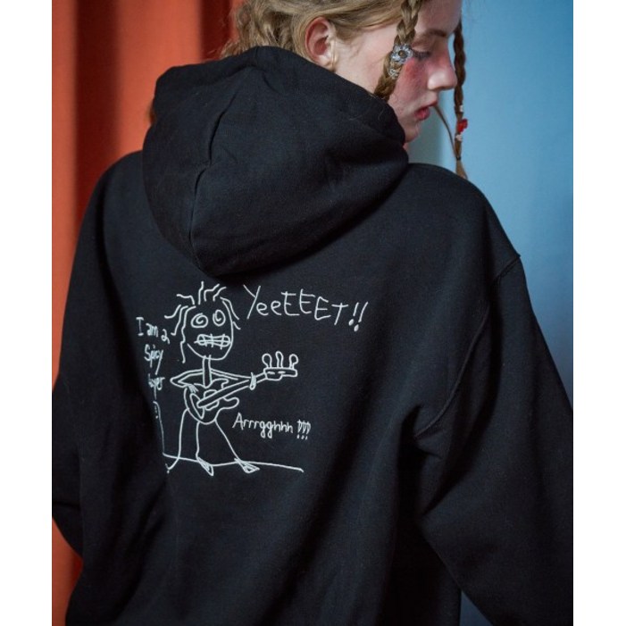 꼼파뇨 ROCKSTAR 자수 후드티 블랙