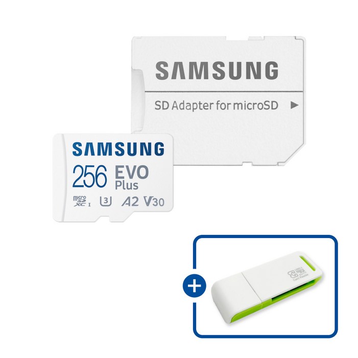 삼성전자 공식인증 정품 마이크로SD카드 EVO PLUS MBMC256SAKR  이엘 연두 카드 리더기 USB2.0 2in1, 1개