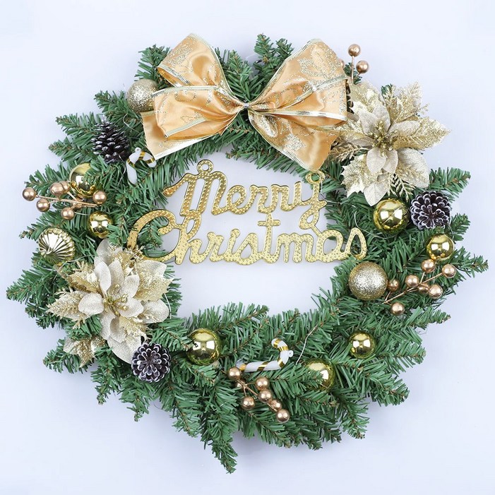 크리스마스 리스 40cm  2m LED줄전구 소품 오너먼트 가랜드 벽트리 장식 아네오, 02 골드 리본