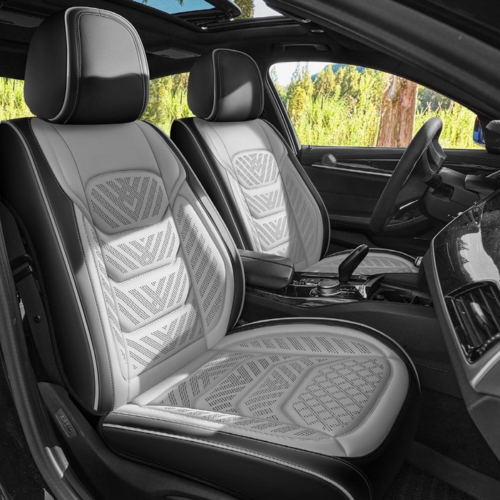 이엠비 자동차 시트커버 타공 통풍 매트 풀세트, 2개, 블랙그레이 앞좌석