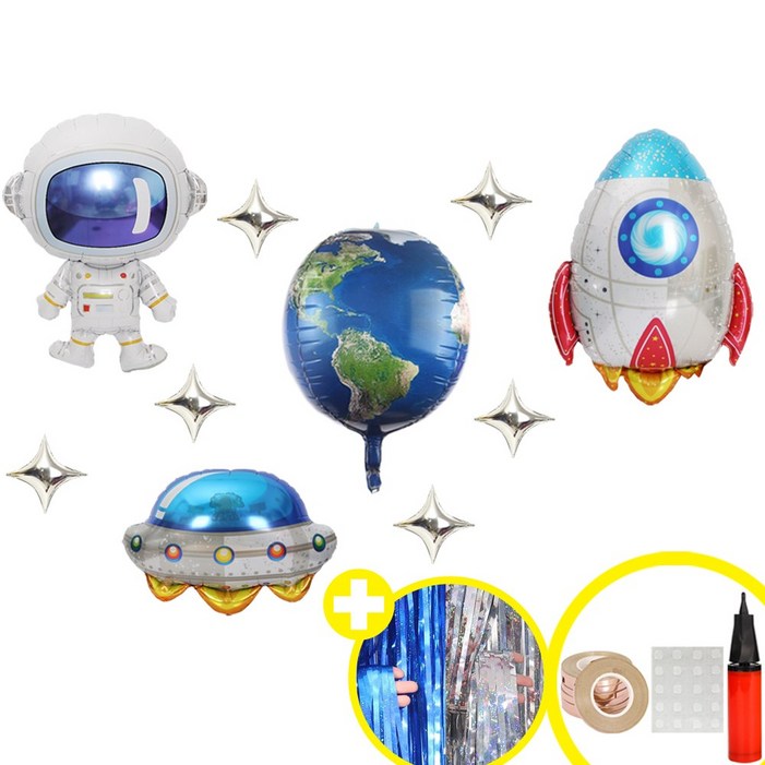스페이스 파티 우주감성 테마 생일파티 풍선 가랜드 발표회 인생샷 포토존 연출템 6옵션 에브리띵스마일, 우주홀로그램 커튼, 1세트