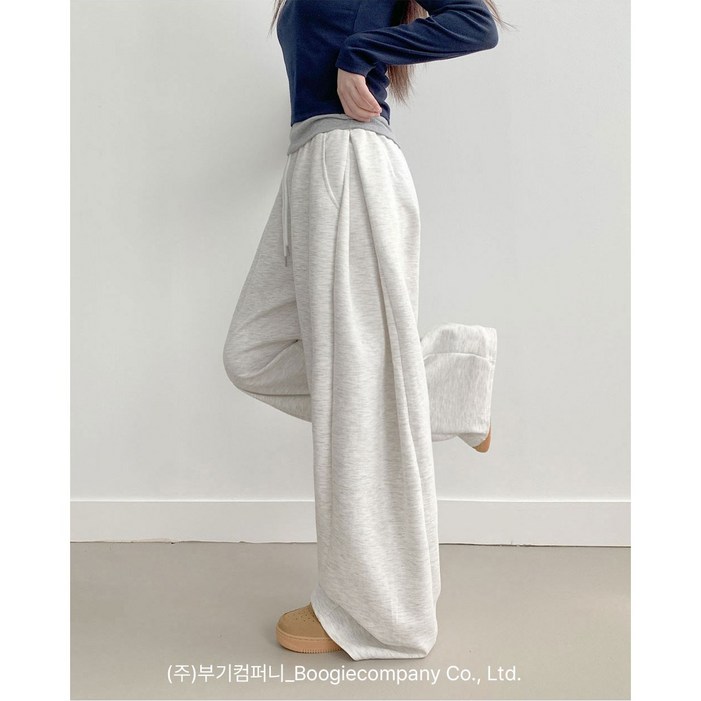 부기샵 군살커버 퍼트 사이드 폴링 핀턱 와이드 트레이닝 롱팬츠롱기장