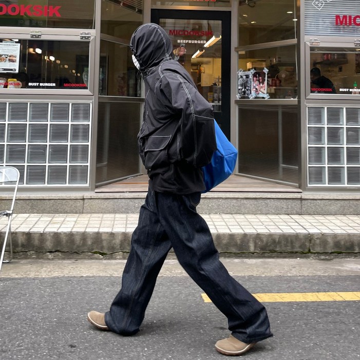 르위 데님 생지 와이드 원턱 팬츠 청바지 벌룬 사계절 긴바지
