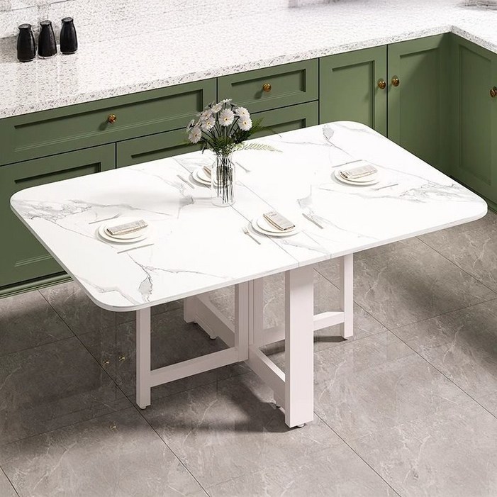 오아루 접이식 확장형 주방 식탁 테이블, 4인용, 마블 화이트화이트 프레임