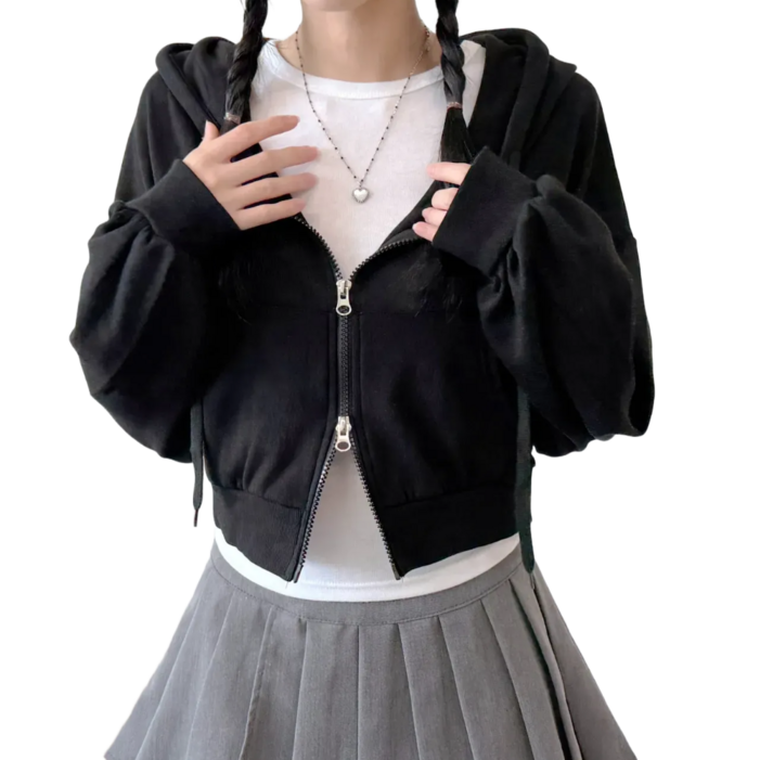 RIBOBI 국내제작 여성용 슬림핏 무지 신상 피치 크롭 후드집업 기모없음