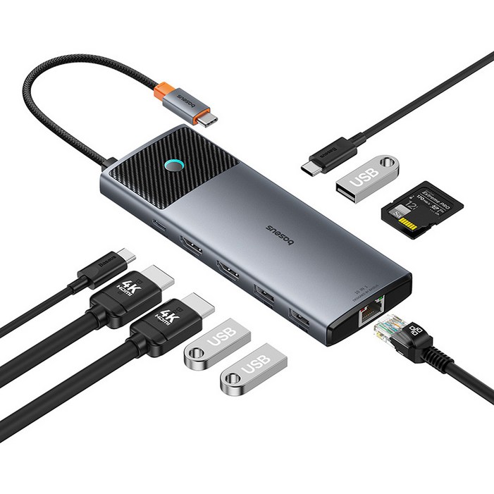 베이스어스 메탈 글램2 10in1 듀얼 HDMI 디스플레이 PD100w 멀티허브 다양한호환성, 그레이, 그레이 × 1개 베이스어스 메탈 글램2 10in1 듀얼 HDMI 디스플레이 PD100w 멀티허브 다양한호환성, 그레이, 그레이 × 1개