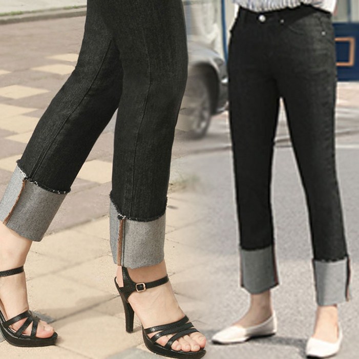 이노뱅크 n.133 슬림 워싱 롤업 버튼 데님팬츠 INO378B