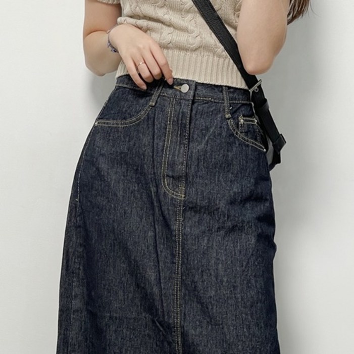 루크 생지 H라인 뒷트임 롱스커트 생지