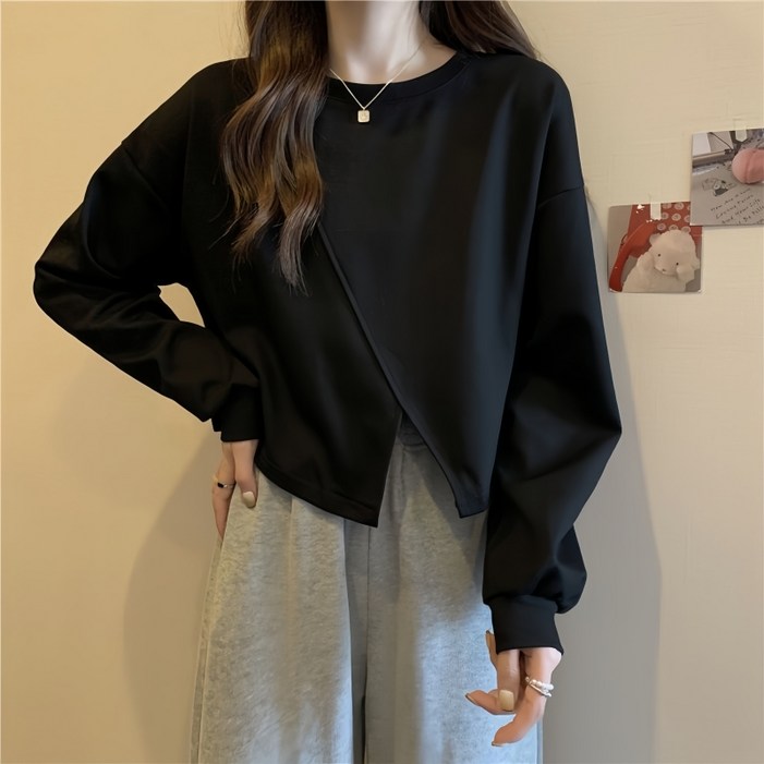 Novastar 여성 데일리 빅사이즈 루즈핏 맨투맨 심플 긴팔 티셔츠