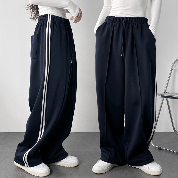 레이디스룸 투웨이 두줄 트랙 스트링 조거 와이드 빅사이즈 트레이닝 팬츠