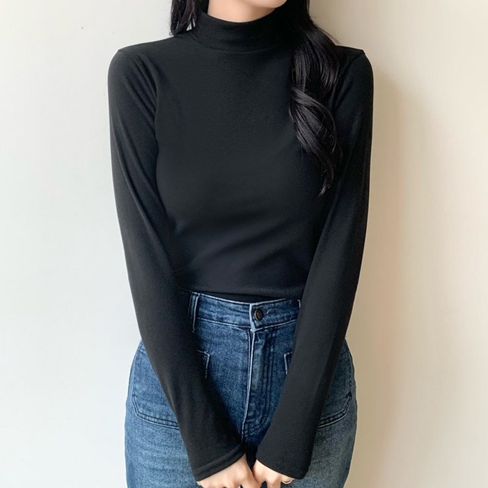 허블리 여성 소프트 기모 반목티 긴팔 티셔츠