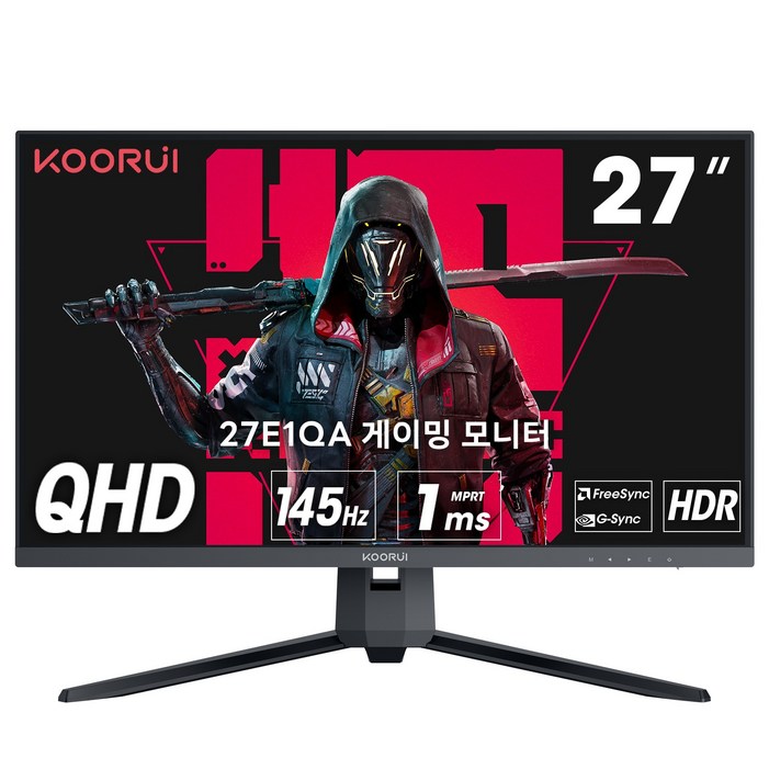 KOORUI 68.58cm VA QHD HDR리얼144HzMPRT1ms 게이밍 모니터 27E1QA 블랙, 27E1QA