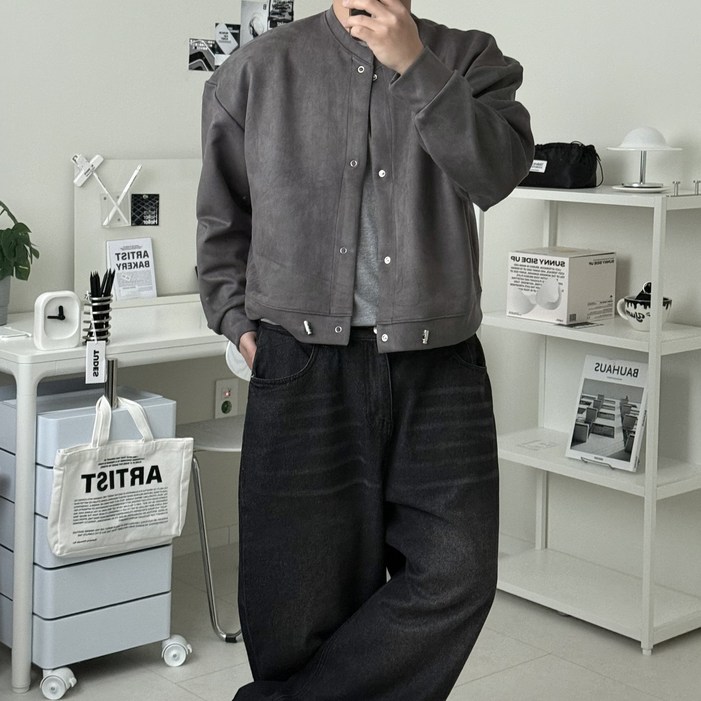 르위 스웨이드 크롭 가디건 스토퍼 오버핏 자켓