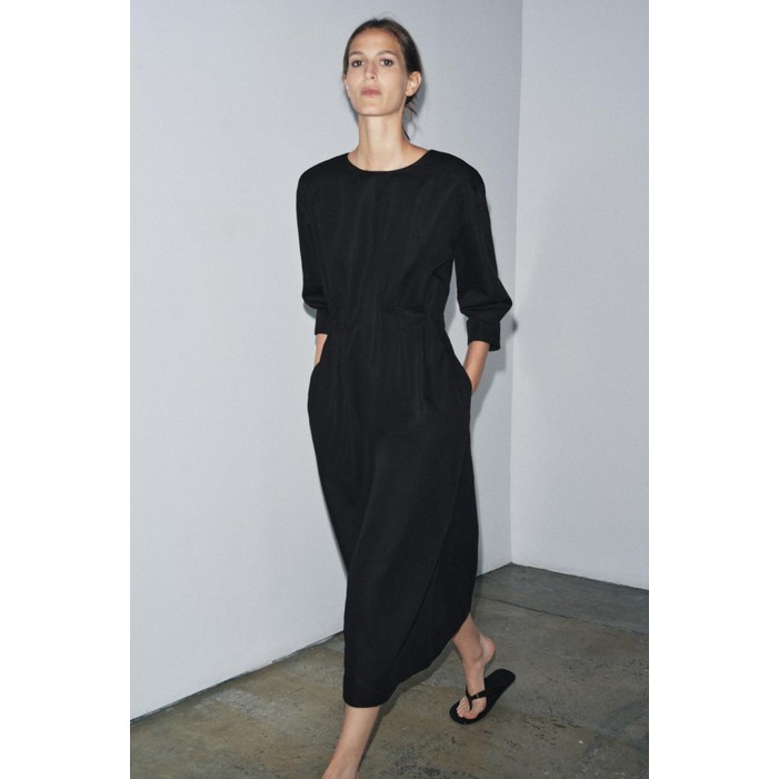 자라 ZARA 플리츠 미디 원피스 ZW 컬렉션 - 블랙