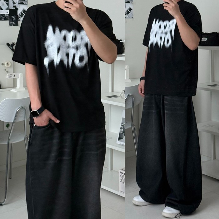 르위 레터링 남녀공용 라운드 반팔티 순면 루즈핏 반팔